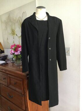 DANI MAX Business Office Suit Set Long Jacket & Dress Pinstripes Pencil Blk 14